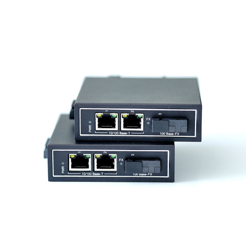 WDH-2ET1FX-DC 10/100Mbps 3-Port Industrial Ethernet Media Converter (UL Listed,Pack of 2,Fanless,-30~75℃)