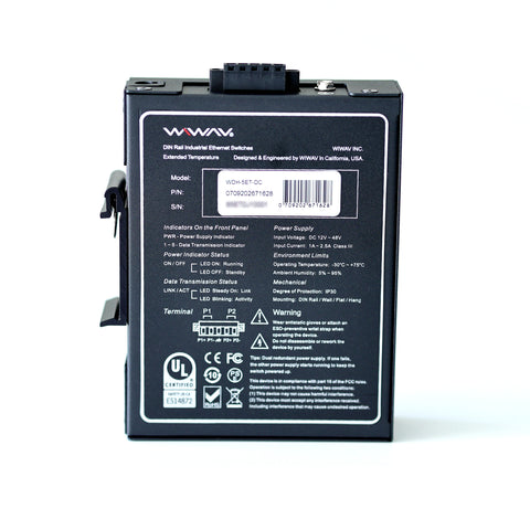 WDH-5ET-DC 10/100Mbps 5-Port Industrial Ethernet Switches (UL Listed, Fanless, -30~75°C)