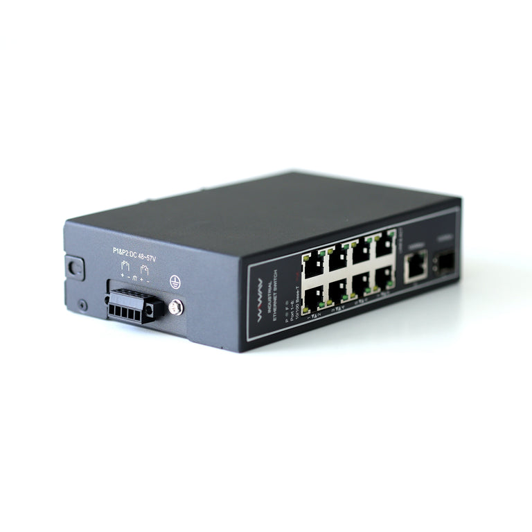 WDH-8ET1GT1GF-POE 10/100Mbps 10-Port PoE Industrial Ethernet Switches (UL Listed, Fanless, -30 to 75°C)