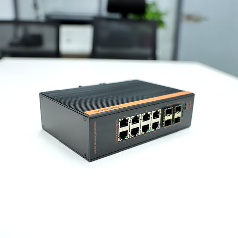 W3112-8GE4GF-I 10/100/1000Mbps 12-Port Managed Gigabit Industrial Ethernet Switches (Fanless, IP40, -40~85℃)