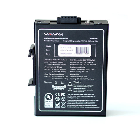 WDH-5ET-POE 10/100Mbps 5-Port PoE Industrial Ethernet Switches (UL Listed,Fanless,-30~75℃)