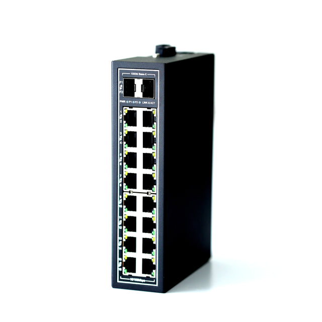 WDH-16ET2GF-DC 10/100Mbps Unmanaged 18-Port Industrial Ethernet Switches with DIN Rail/Wall-Mount (UL Listed, Fanless, -30℃~75℃)