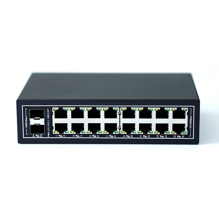 WDH-16ET2GF-DC Conmutadores Ethernet industriales de 18 puertos a 10/100 Mbps (Certificación UL, sin ventilador, -30~75°C)