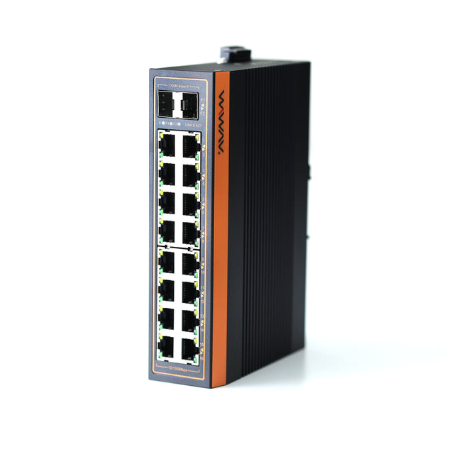 W1018-16FE2GF-I 10/100Mbps Unmanaged 18-Port Industrial Ethernet Switches with DIN Rail/Wall-Mount (UL Listed, IP40, -40~85℃)