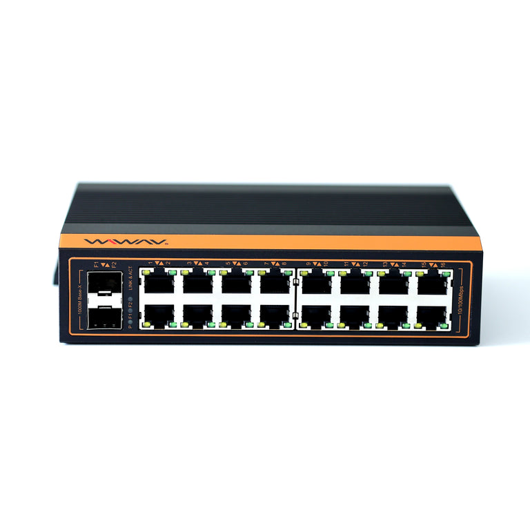 W1018-16FE2GF-I 10/100Mbps 18-Port Industrial Ethernet Switches (UL Listed, IP40, -40~85℃)