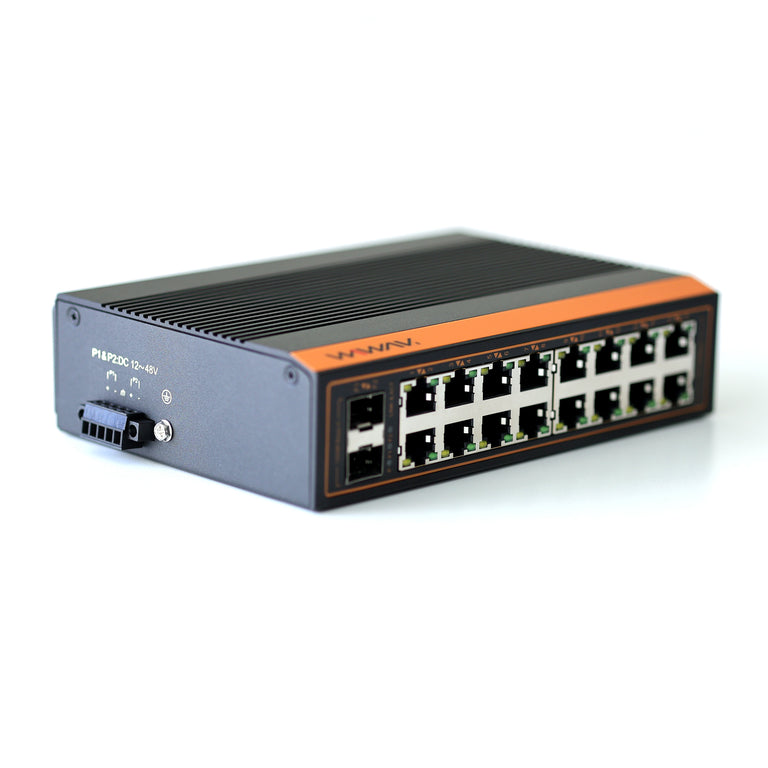 W1018-16FE2GF-I 10/100Mbps Unmanaged 18-Port Industrial Ethernet Switches with DIN Rail/Wall-Mount (UL Listed, IP40, -40~85℃)