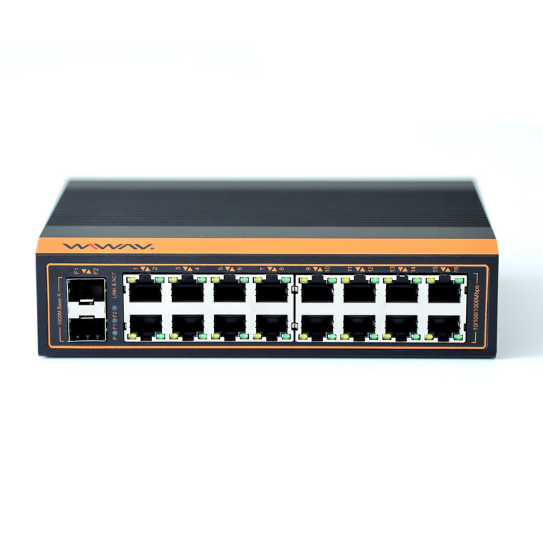 W1118-16GE2GF-I 10/100/1000Mbps Unmanaged 18-Port Gigabit Industrial Ethernet Switches with DIN Rail/Wall-Mount (UL Listed,IP40,-40~85℃)