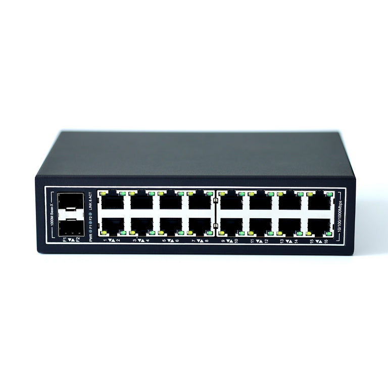WDH-16GT2GF-DC 10/100/1000Mbps Unmanaged 18-Port Gigabit Industrial Ethernet Switches with DIN Rail/Wall-Mount (UL Listed,Fanless,-30℃~75℃)