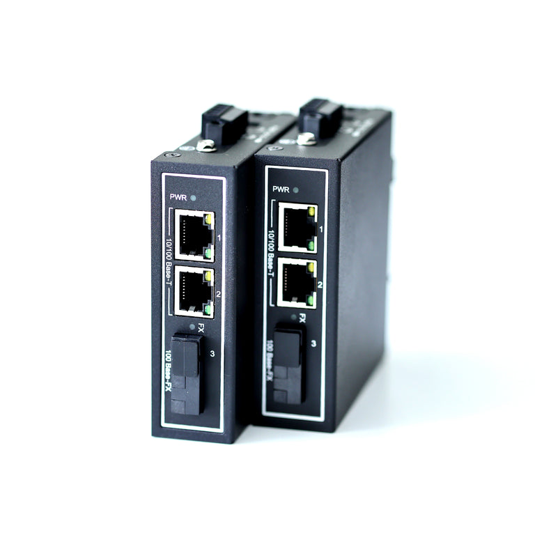 WDH-2ET1FX-DC Convertidor de medios Ethernet industrial de 3 puertos a 10/100 Mbps (Certificación UL,Pack de 2,Sin ventilador,-30~75℃)