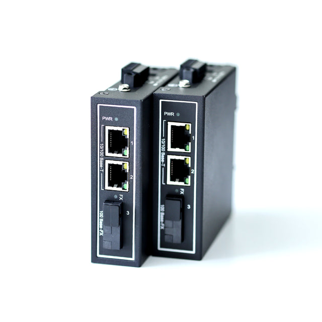 WDH-2ET1FX-DC Convertidor de medios Ethernet industrial de 3 puertos a 10/100 Mbps (Certificación UL,Pack de 2,Sin ventilador,-30~75℃)