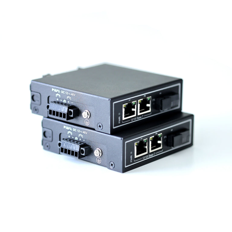 WDH-2ET1FX-DC Convertisseur de Média Ethernet Industriel à 3 ports 10/100 Mbps (homologué UL, Lot de 2, sans ventilateur, -30~75℃)