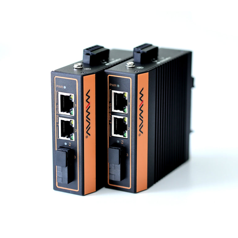 W1003-2FE1FX-I 10/100Mbps 3-Port Industrial Ethernet Media Converter (UL Listed, Pack of 2, IP40, -40~85℃)