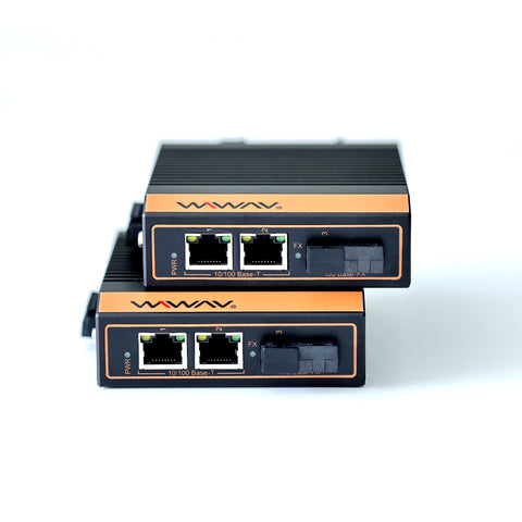 W1003-2FE1FX-I 10/100Mbps 3-Port Industrial Ethernet Media Converter (UL Listed, Pack of 2, IP40, -40~85℃)
