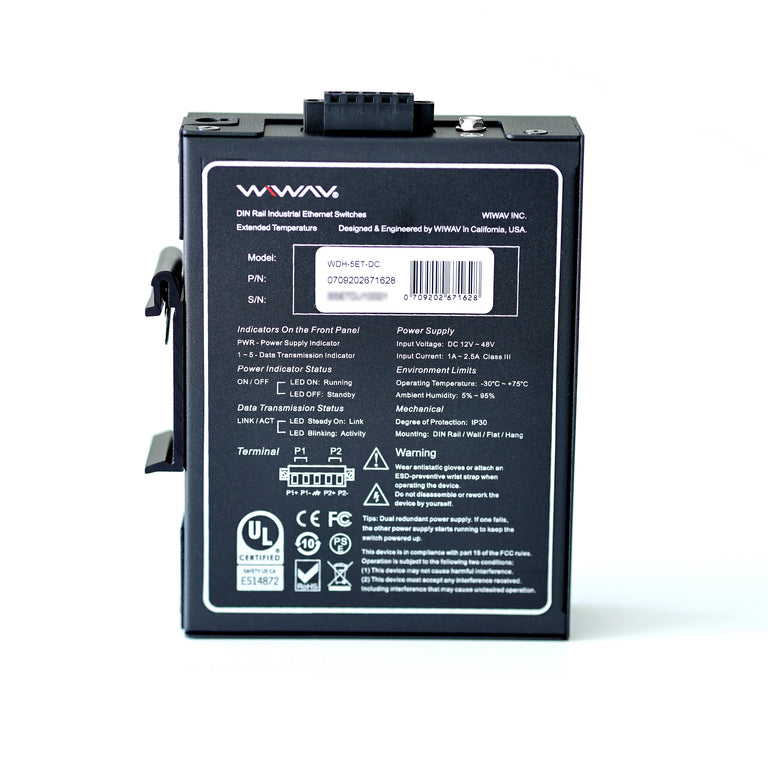 WDH-5ET-DC 10/100Mbps 5-Port Industrial Ethernet Switches (UL-gelistet, lüfterlos, -30~75°C)