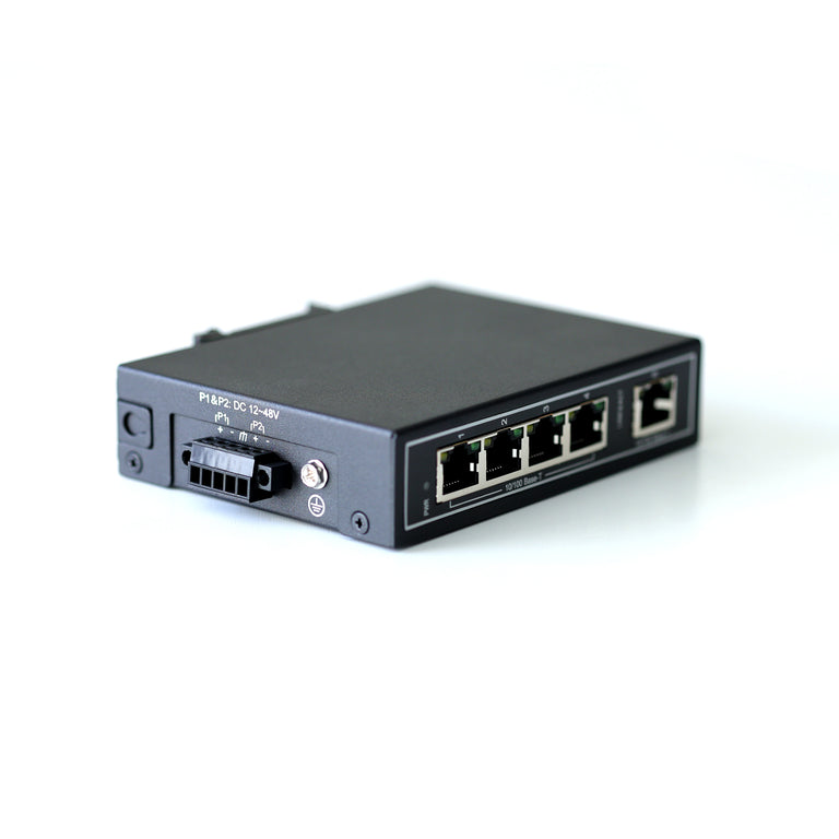 WDH-5ET-DC 10/100Mbps Unmanaged 5-Port Industrial Ethernet Switches with DIN Rail/Wall-Mount (UL Listed, Fanless, -30°C~75°C)