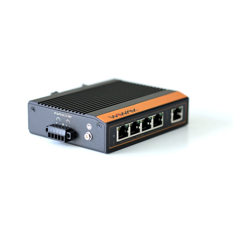 WP1005-5FE-I Conmutadores Ethernet industriales PoE de 5 puertos a 10/100 Mbps (Certificación UL, IP40, -40 a 85°C)