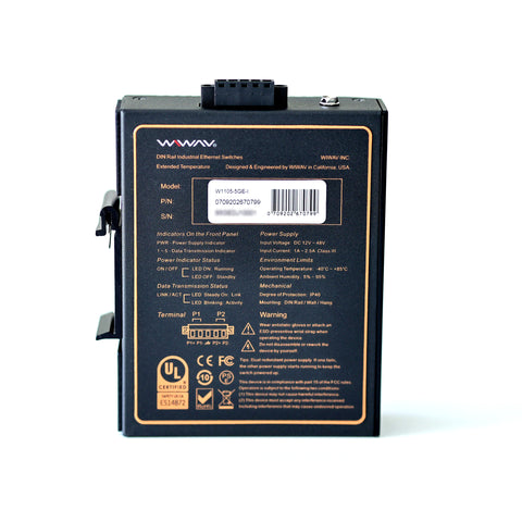 W1105-5GE-I 10/100/1000Mbps 5-Port Gigabit Industrial Ethernet Switches (UL Listed, IP40, -40 to 85°C)