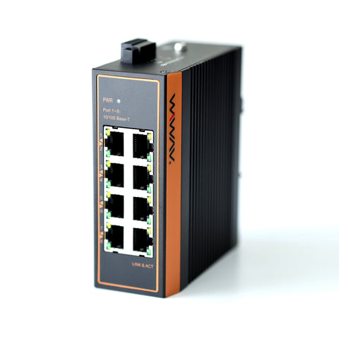 W1008-8FE-I 10/100Mbps 8-Port Industrial Ethernet Switches (UL Listed, IP40, -40 to 85°C)