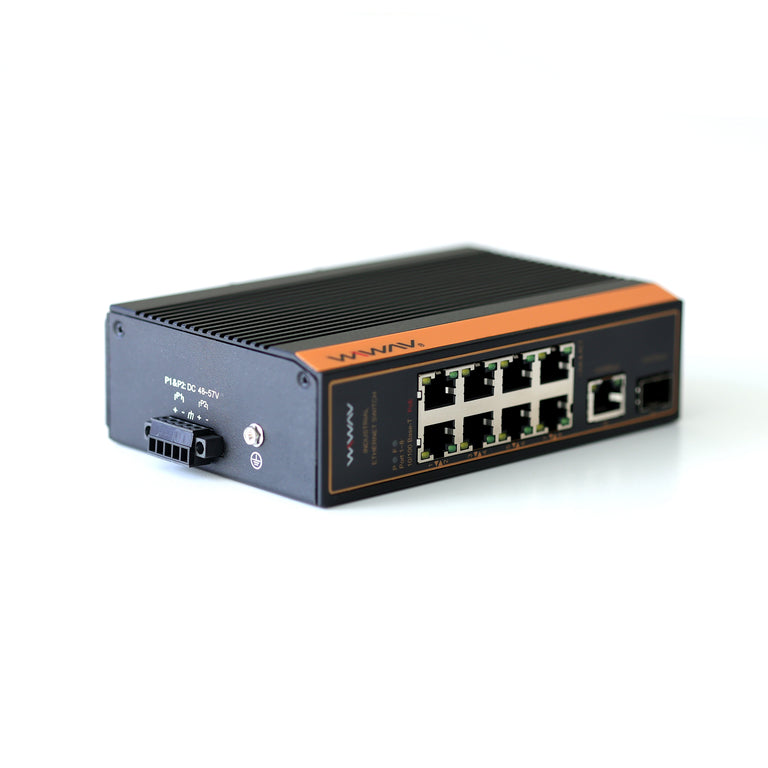 WP1010-8FE1GE1GF-I Conmutadores Ethernet industriales PoE de 10 puertos a 10/100 Mbps (Certificación UL, IP40, -40 a 85°C)