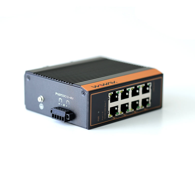 W1108-8GE-I 10/100/1000Mbps 8ポートギガビット産業用イーサネットスイッチ (UL認定、-40～85℃、IP40)