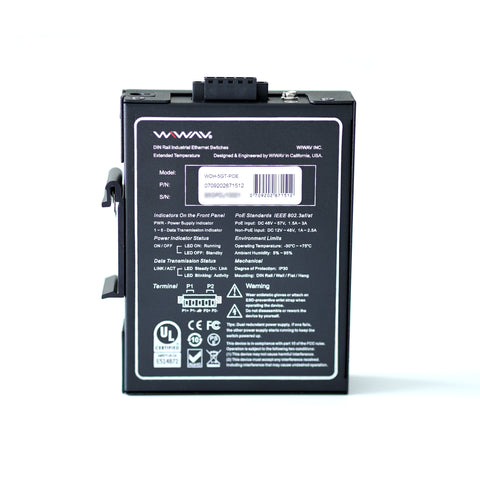 WDH-5GT-POE 10/100/1000Mbps 5-Port PoE Industrial Ethernet Switches (UL Listed,Fanless,-30~75℃)